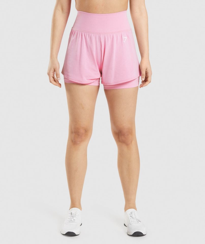 Women\'s Gymshark Vital Seamless 2.0 2-in-1 Shorts Pink | CA 8A0135